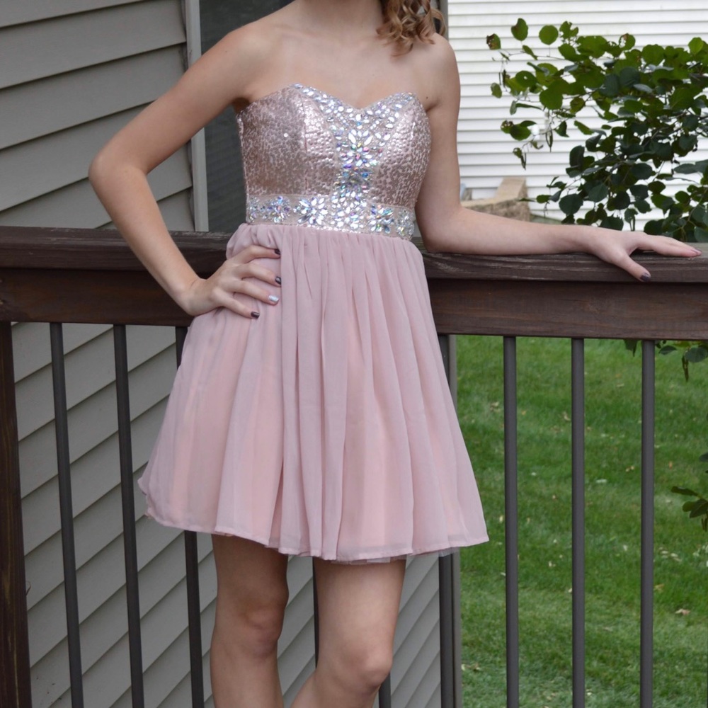 Blush Pink Strapless Homecoming Dress